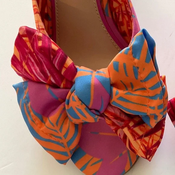 GIANNI BINI Keily Palm Printed Bow Detail Block Heel Dress Sandal Size 7.5 - Picture 2 of 10